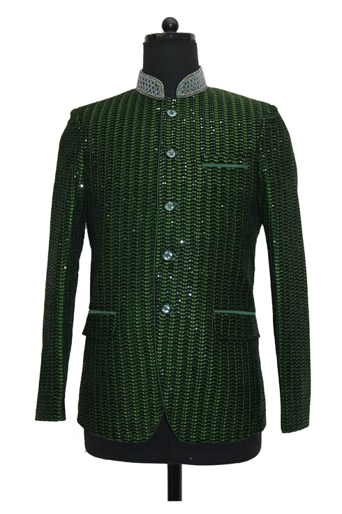 Green Sequin Hand Embroidered Jacket